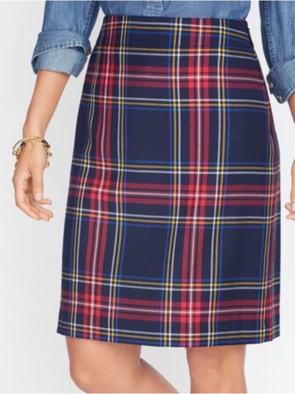 Talbots Navy Red Plaid Women's Pencil Skirt
